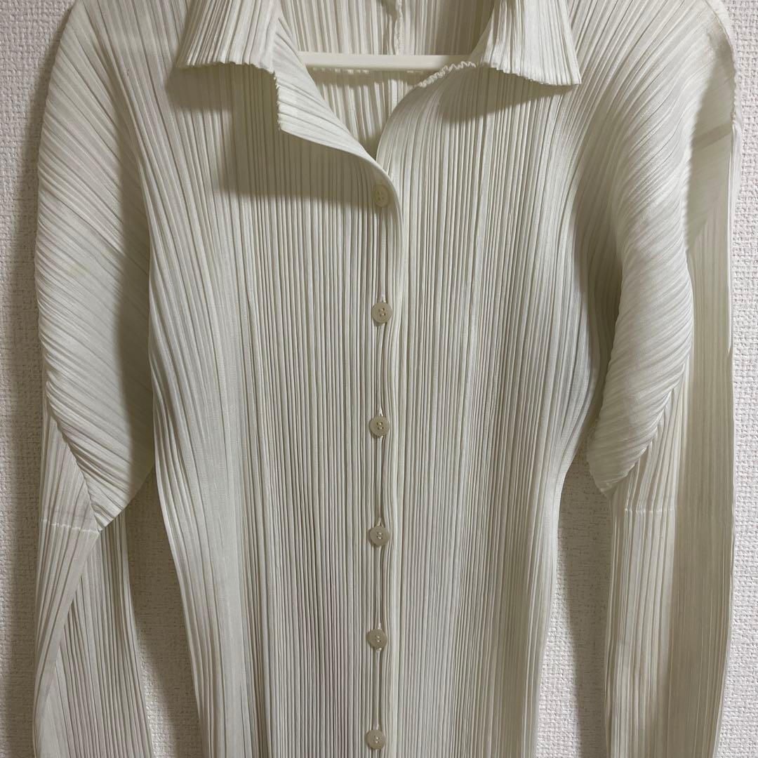 pleats please 白ロングシャツ