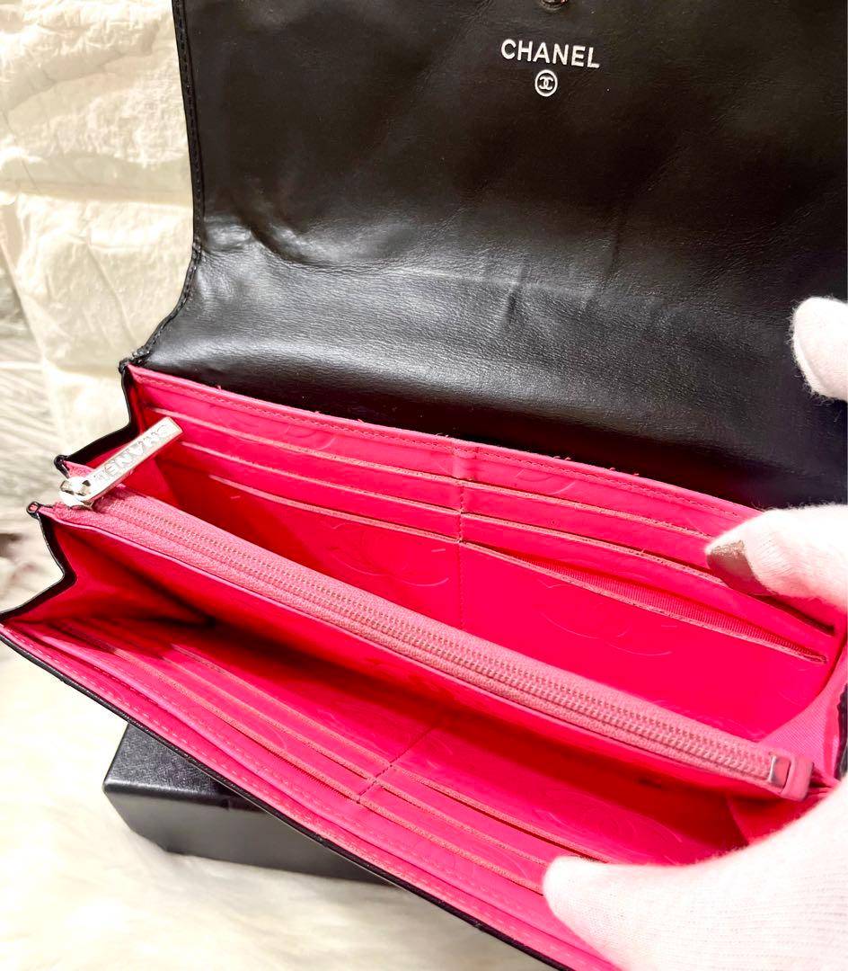 【まりりん様】CHANELカンボンライン レザー 長財布 ブラック シール有り