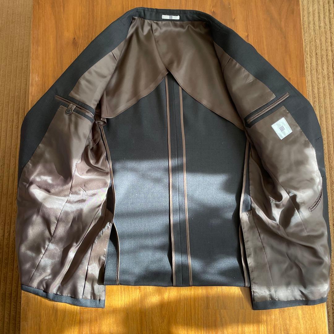 ほぼ新品 SUIT SELECT 薄チェック柄 ダークグレー スーツ