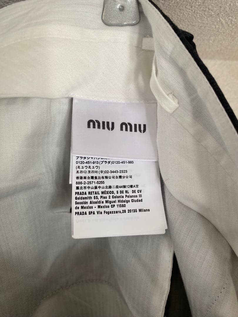 miumiu 23SS ダークグレー　プリンスオブウェールズ　スラックス