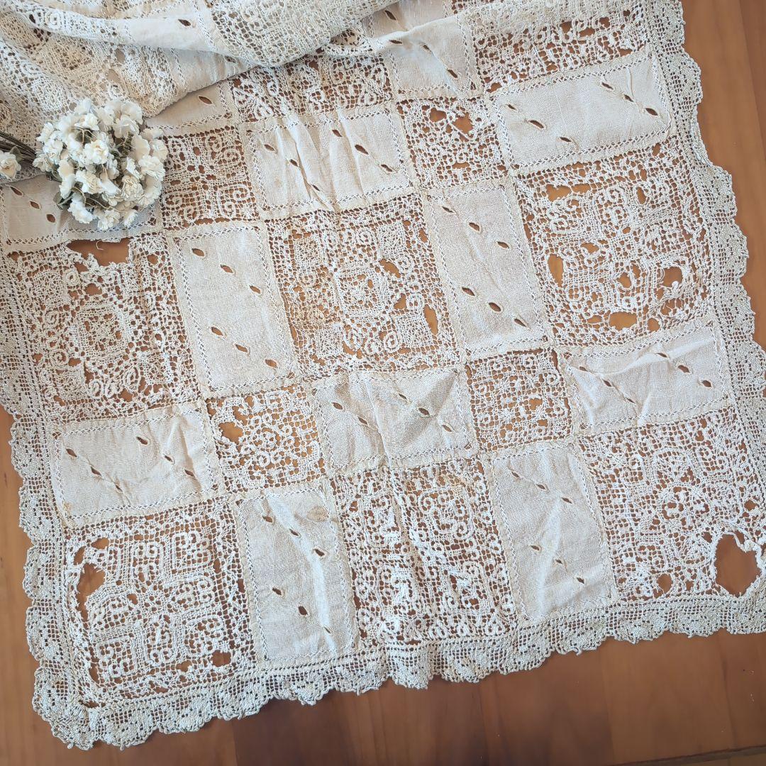 フランスアンティークテーブルクロス　フランスアンティークレース　フランスカーテン