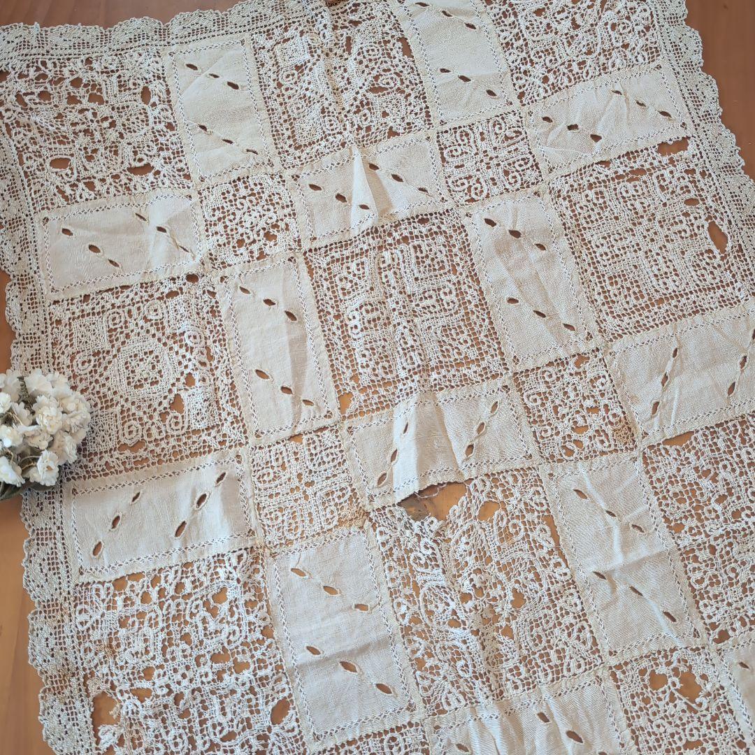 フランスアンティークテーブルクロス　フランスアンティークレース　フランスカーテン