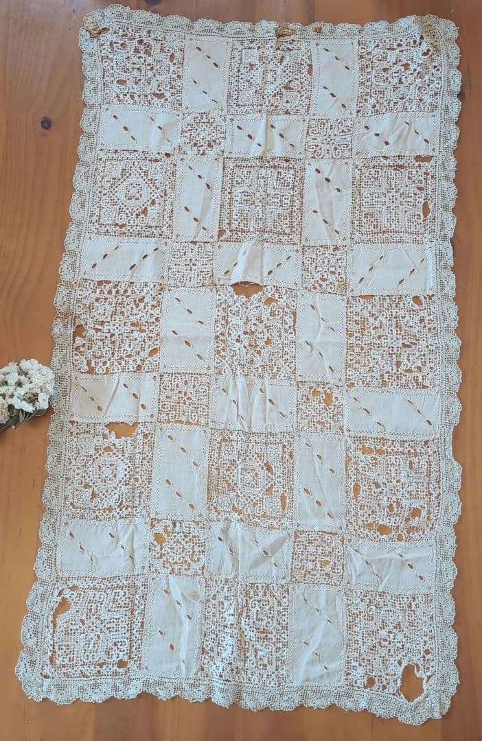 フランスアンティークテーブルクロス　フランスアンティークレース　フランスカーテン