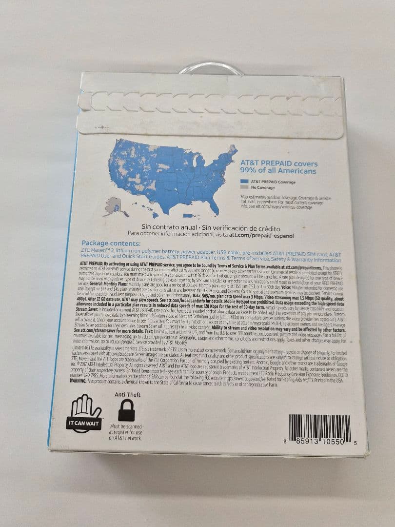 スマートフォン本体 ZTE Maven 3 AT&T PREPAID UNLIMITED DATA