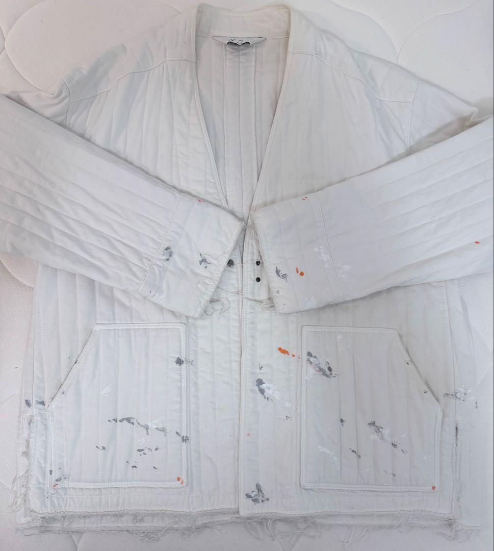 美品 ANCELLM パデッドキルティングカラーレスジャケット 白 1