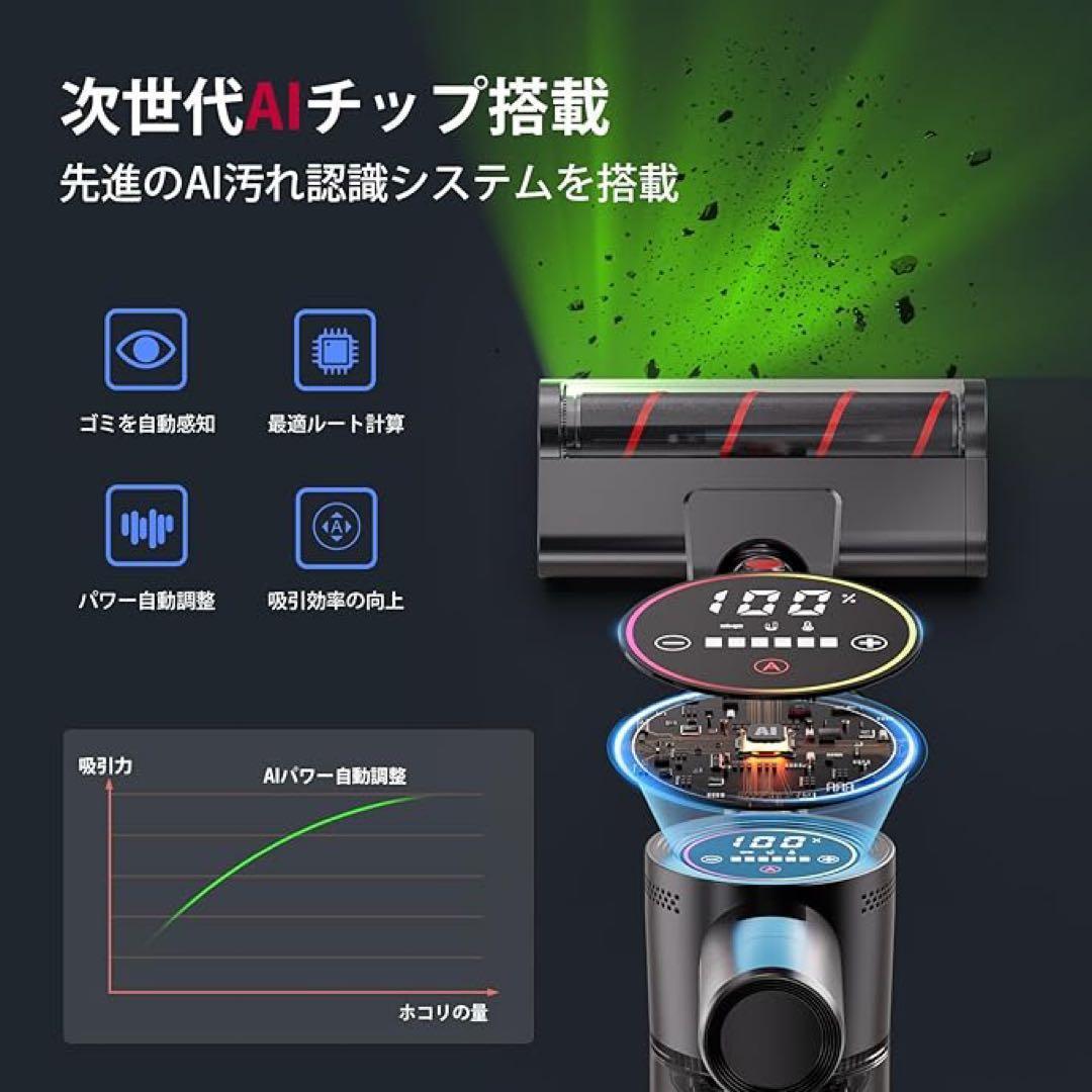 掃除機 コードレス　80Kpa超強力吸引　AI吸引力自動制御＆超広角LEDライト