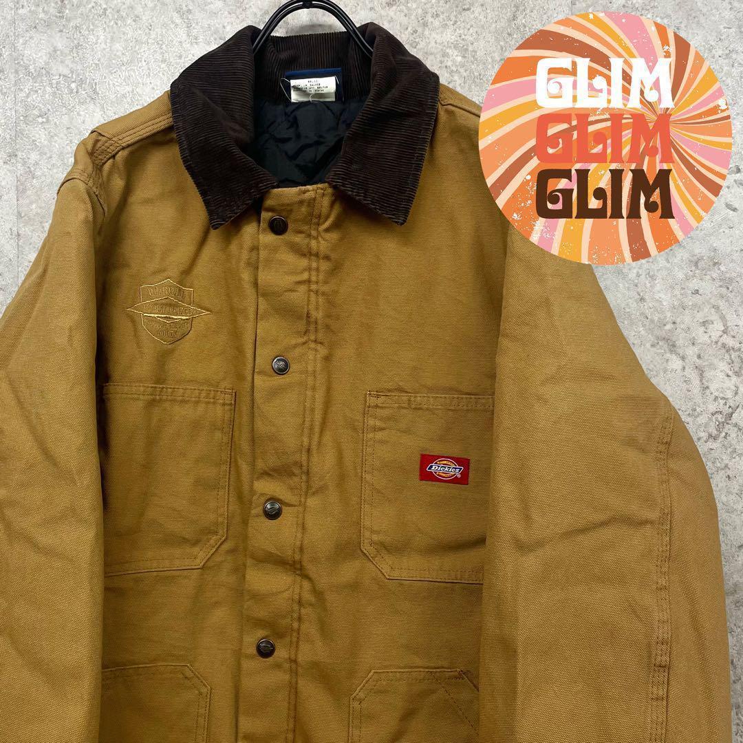 US古着◆ディッキーズ 企業刺繍ダックジャケット 中綿 キャメル メンズXL