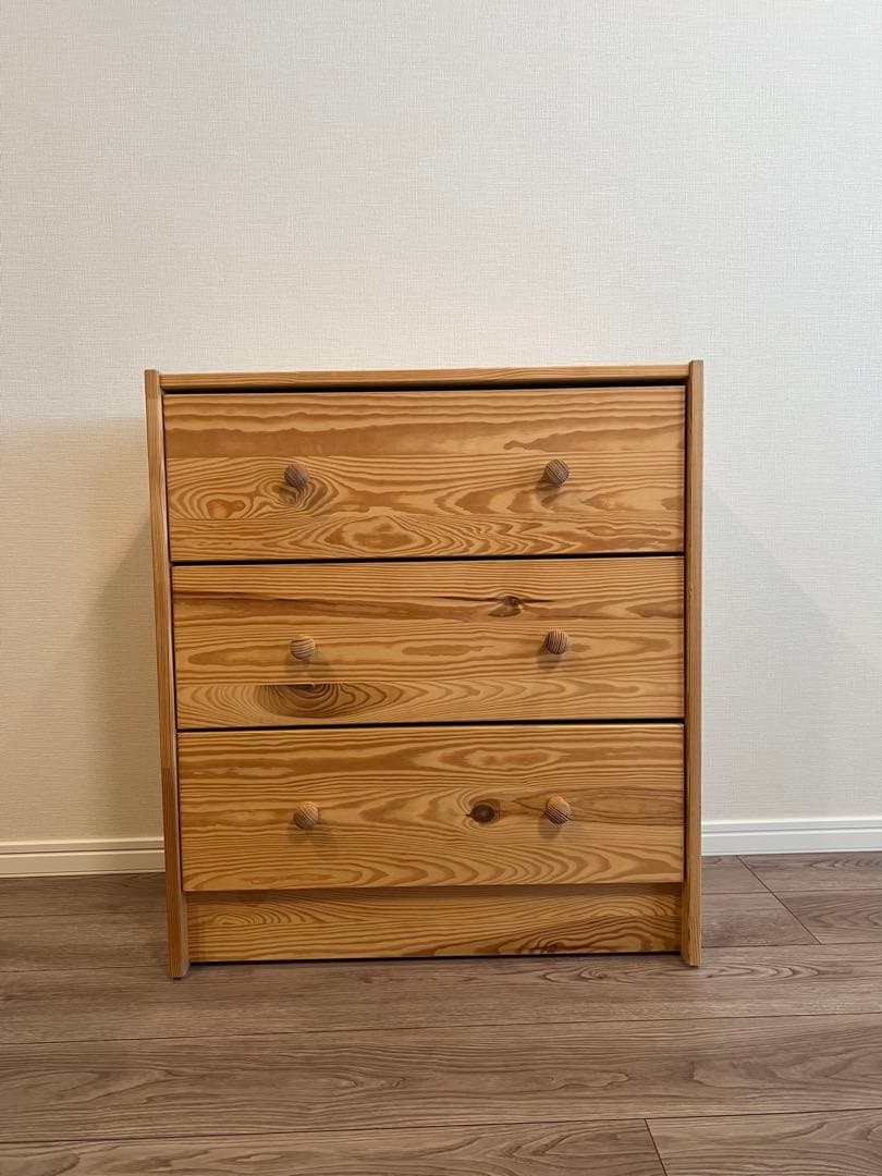 【UK出品】ナチュラルウッド 3段チェスト