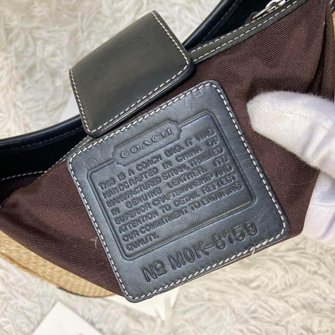 未使用級 黒 vintage coach old straw bag かごバッグ