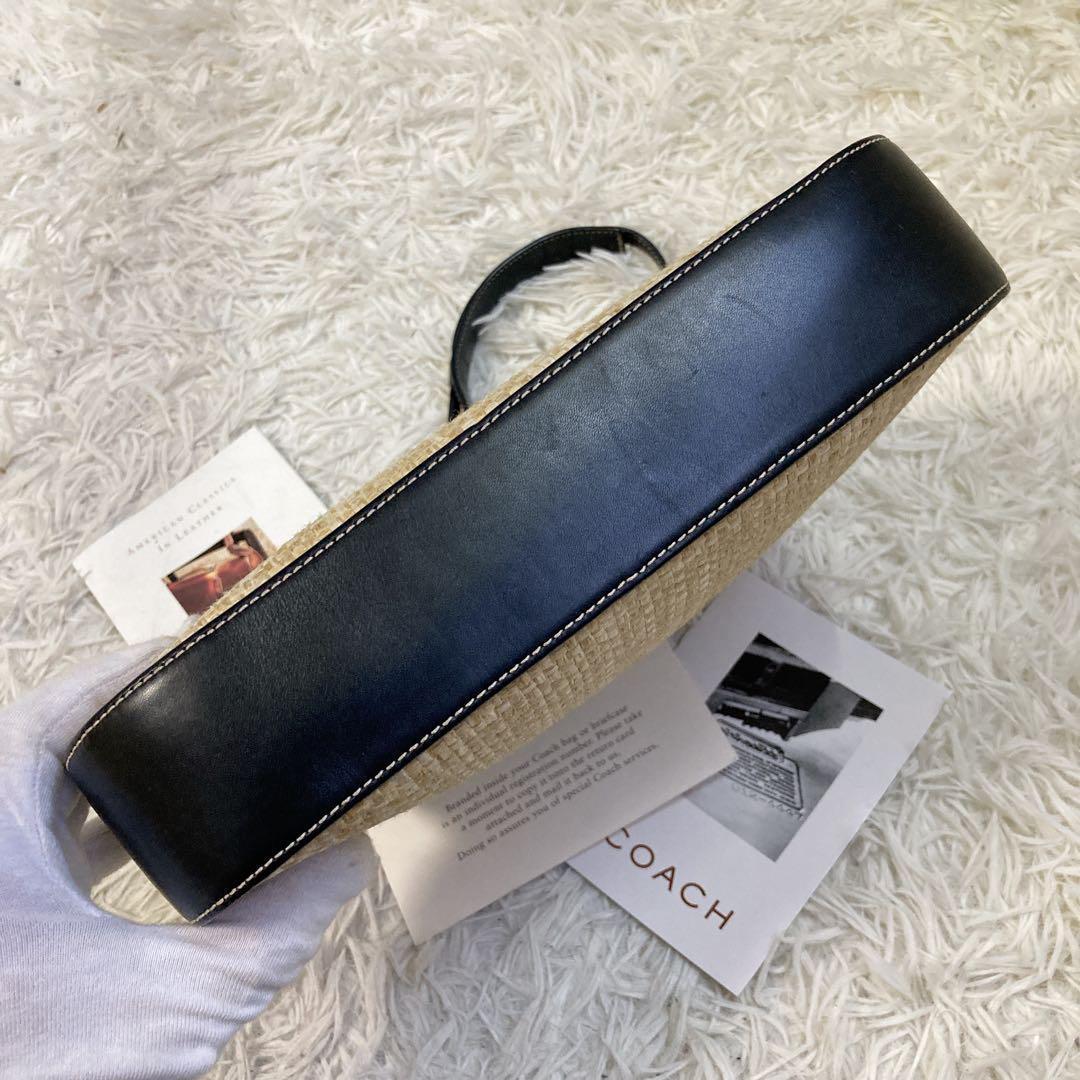 未使用級 黒 vintage coach old straw bag かごバッグ