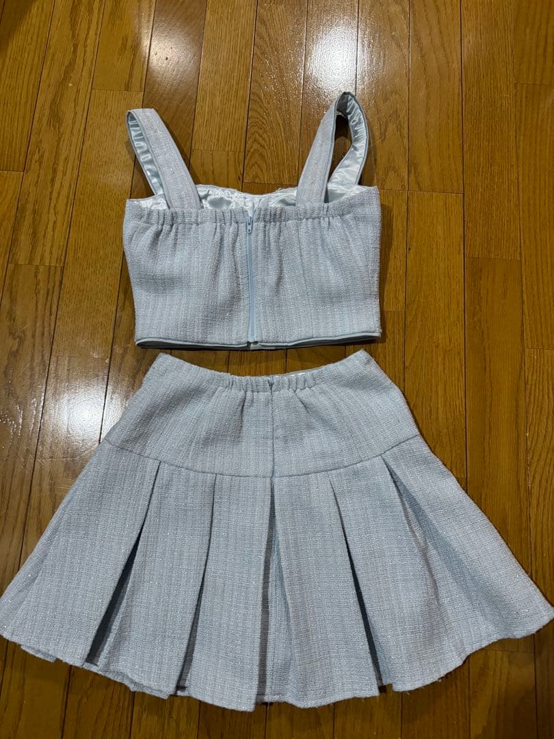 セール中　ROBEdeFLEURS ツイード セットアップ ミニドレス　ブルー