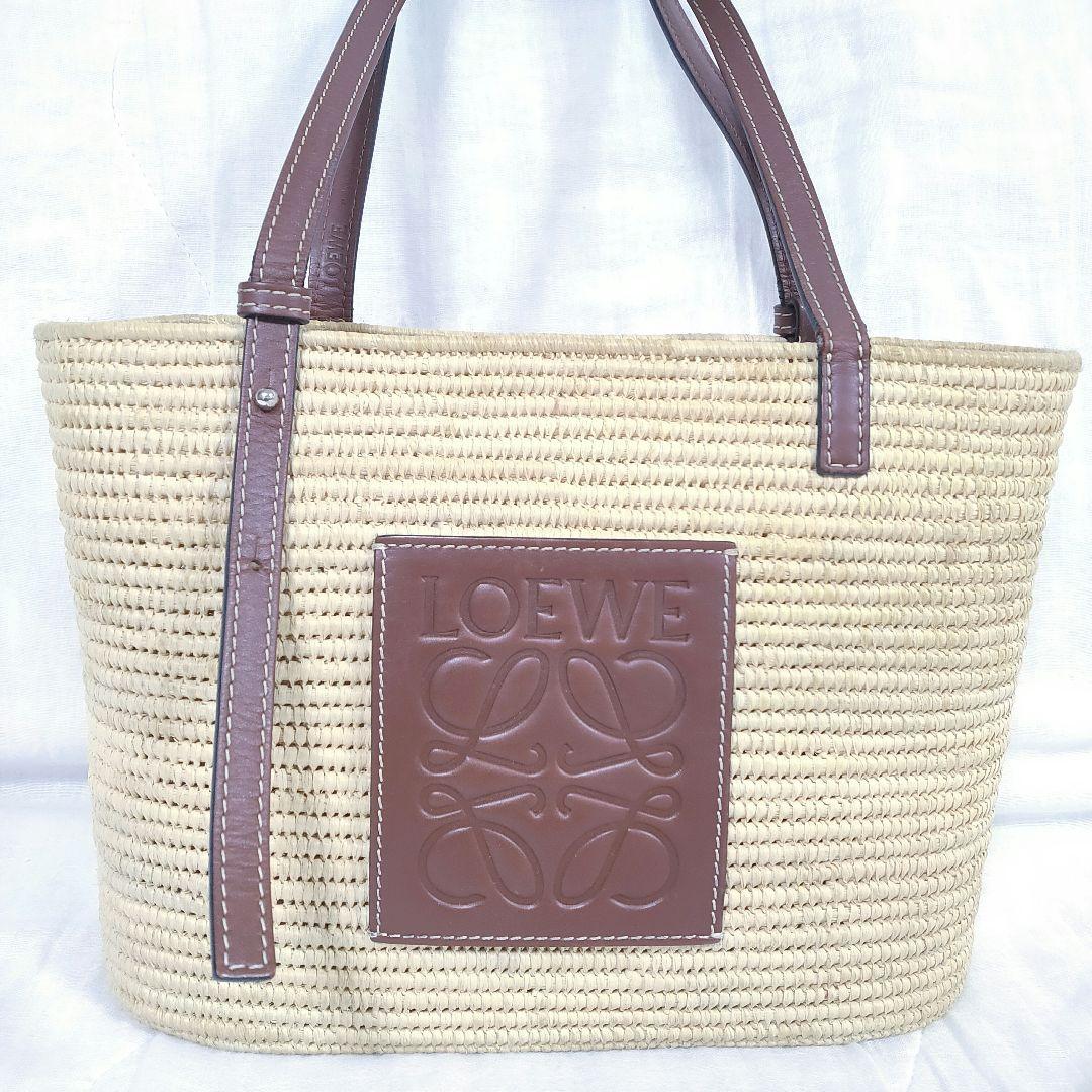 百鬼 ロエベ スクエア バスケット トートバッグ スモール ベージュ かご