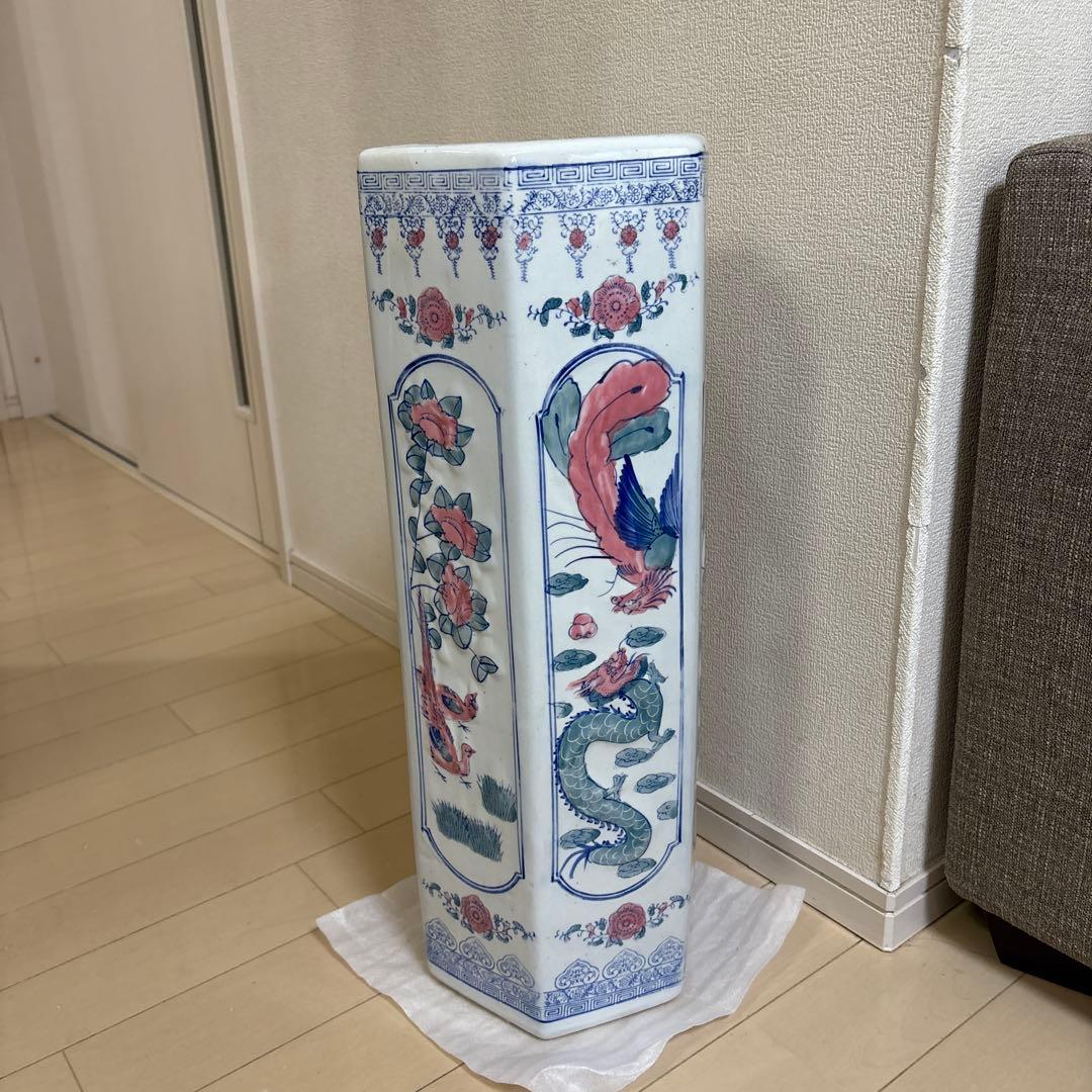 陶器製 傘立て 白地 花柄 玄関 陶磁器 焼物 インテリア 花瓶 陶器傘立て