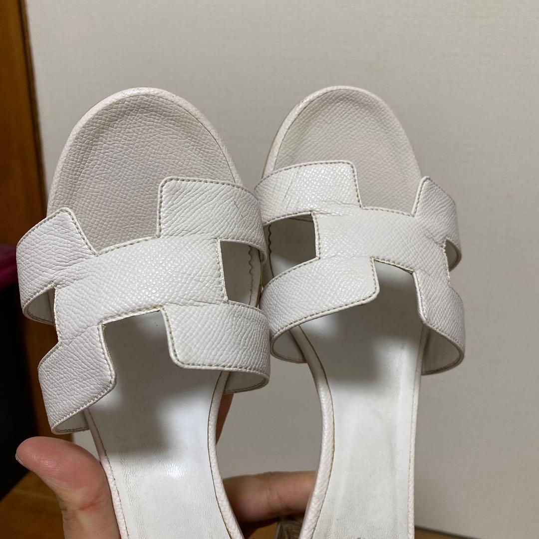 HERMES レザーサンダル ライトピンク クロスストラップ