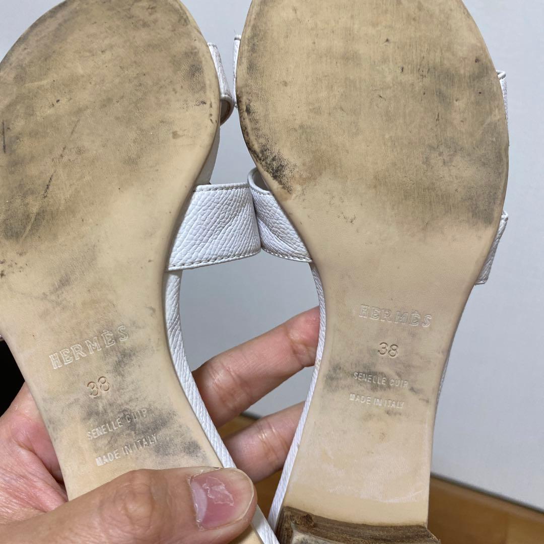 HERMES レザーサンダル ライトピンク クロスストラップ