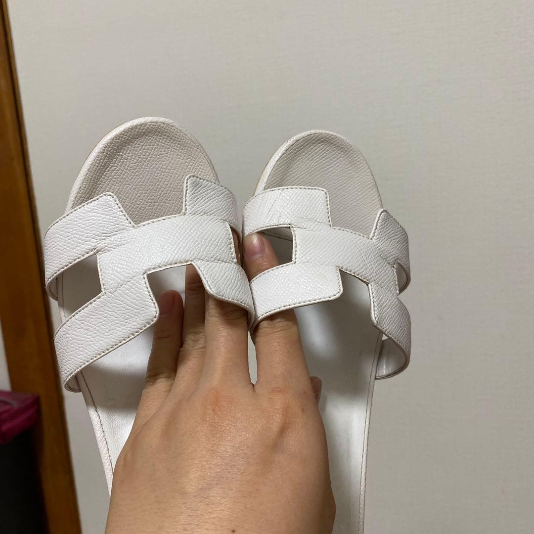 HERMES レザーサンダル ライトピンク クロスストラップ