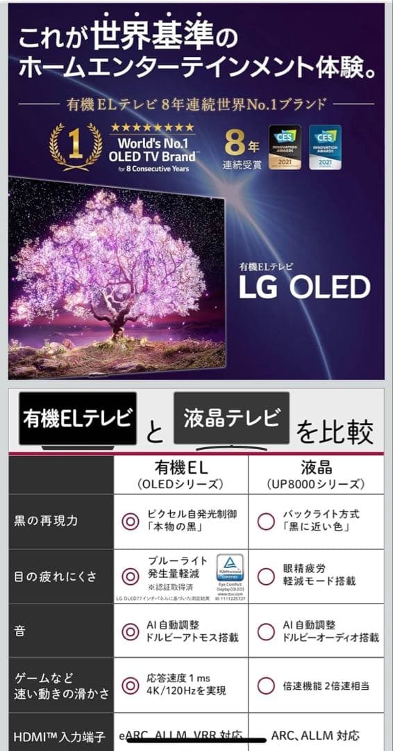 大画面 薄型 有機ELテレビ