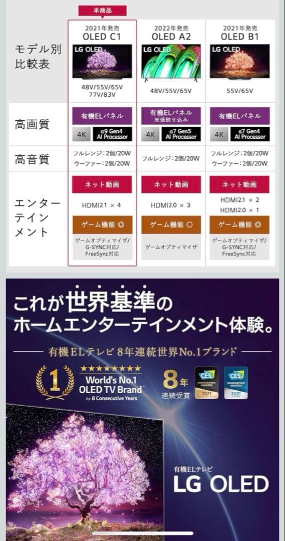 大画面 薄型 有機ELテレビ