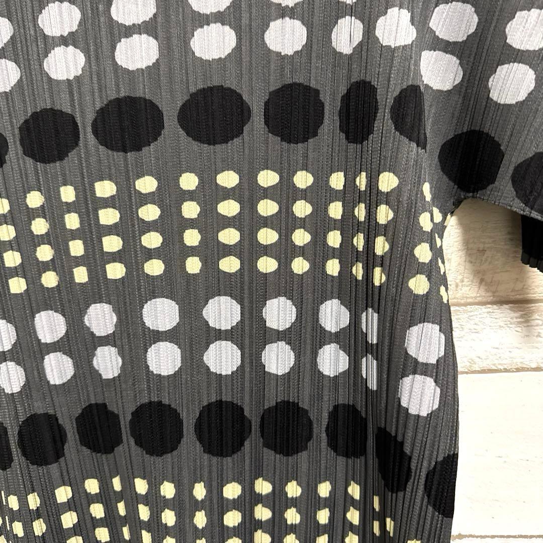 良品　プリーツプリーズ　Tシャツ　カットソー　グレー　ブラック　ドット　サイズ４