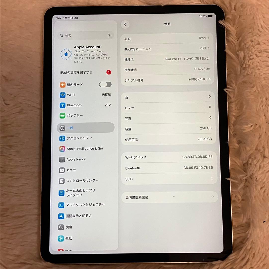 【ラスト1台】iPad Pro 11インチ 第3世代 256GB 【すぐ発送】