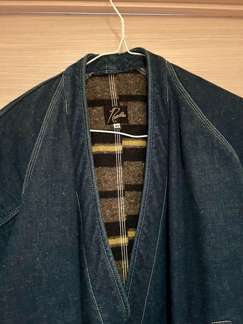 Needles ノーカラーデニムジャケット ロングコート　作務衣コート