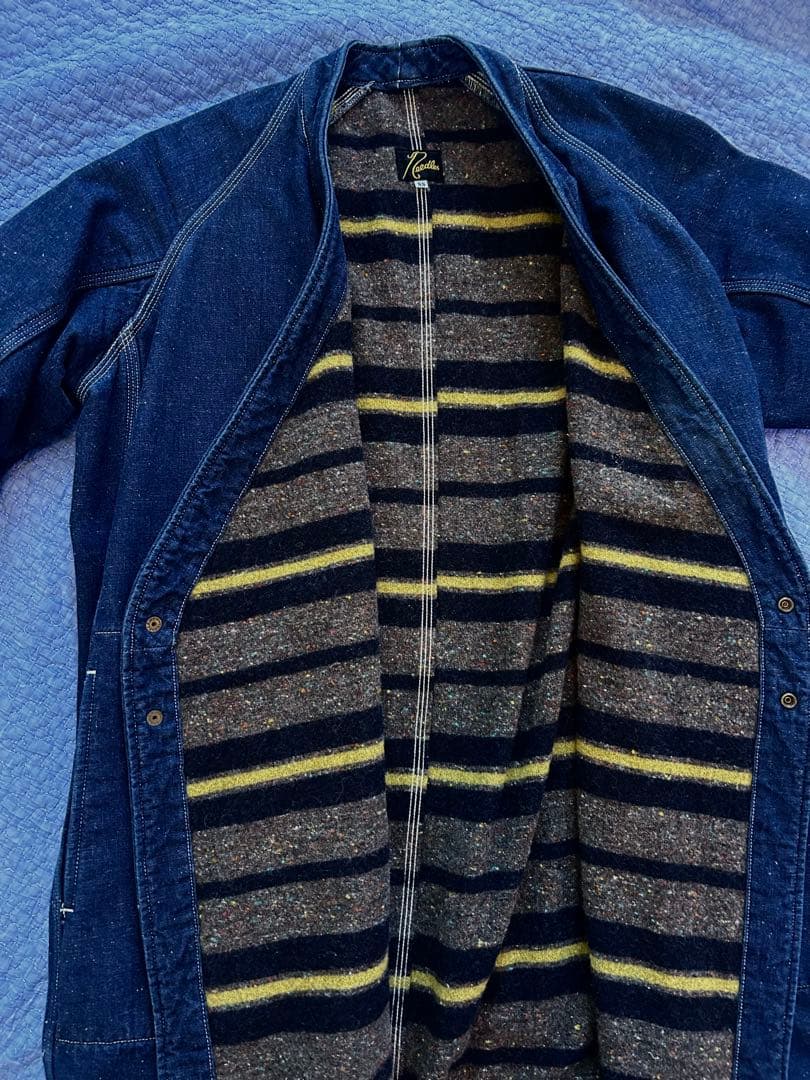 Needles ノーカラーデニムジャケット ロングコート　作務衣コート