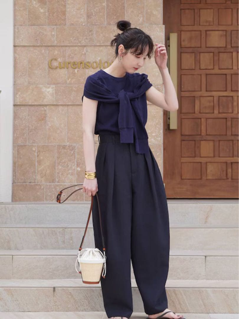 Curensology （カレンソロジー） プレーンツータックパンツ　黒　38