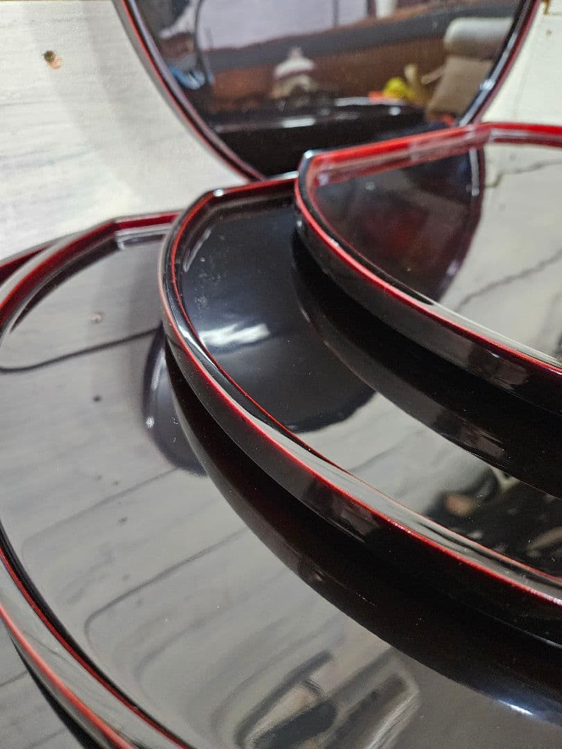 木製・堅地請合 漆塗り お盆 トレー 5枚セット 高級 漆器 天然木製 懐石膳