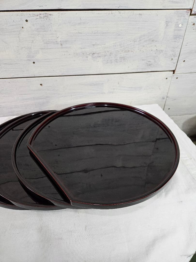 木製・堅地請合 漆塗り お盆 トレー 5枚セット 高級 漆器 天然木製 懐石膳