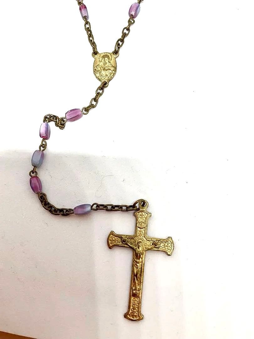 英国製　100年以上前のマーブルガラスロザリオ　アンティーク①