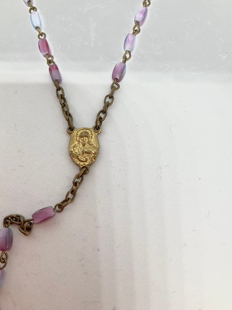 英国製　100年以上前のマーブルガラスロザリオ　アンティーク①