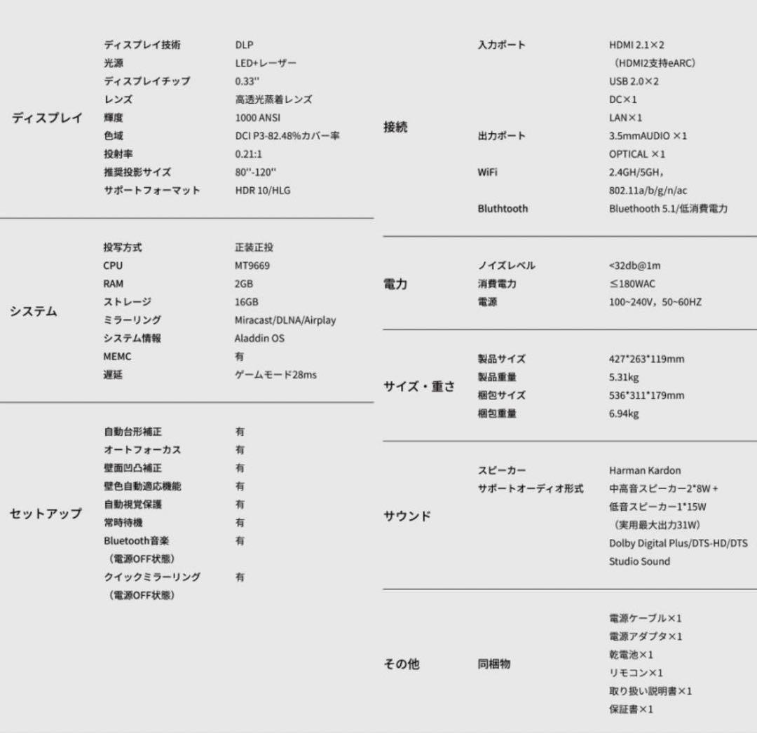 【新品/大幅値下】Aladdin Marca 定価15万　超短焦点プロジェクター