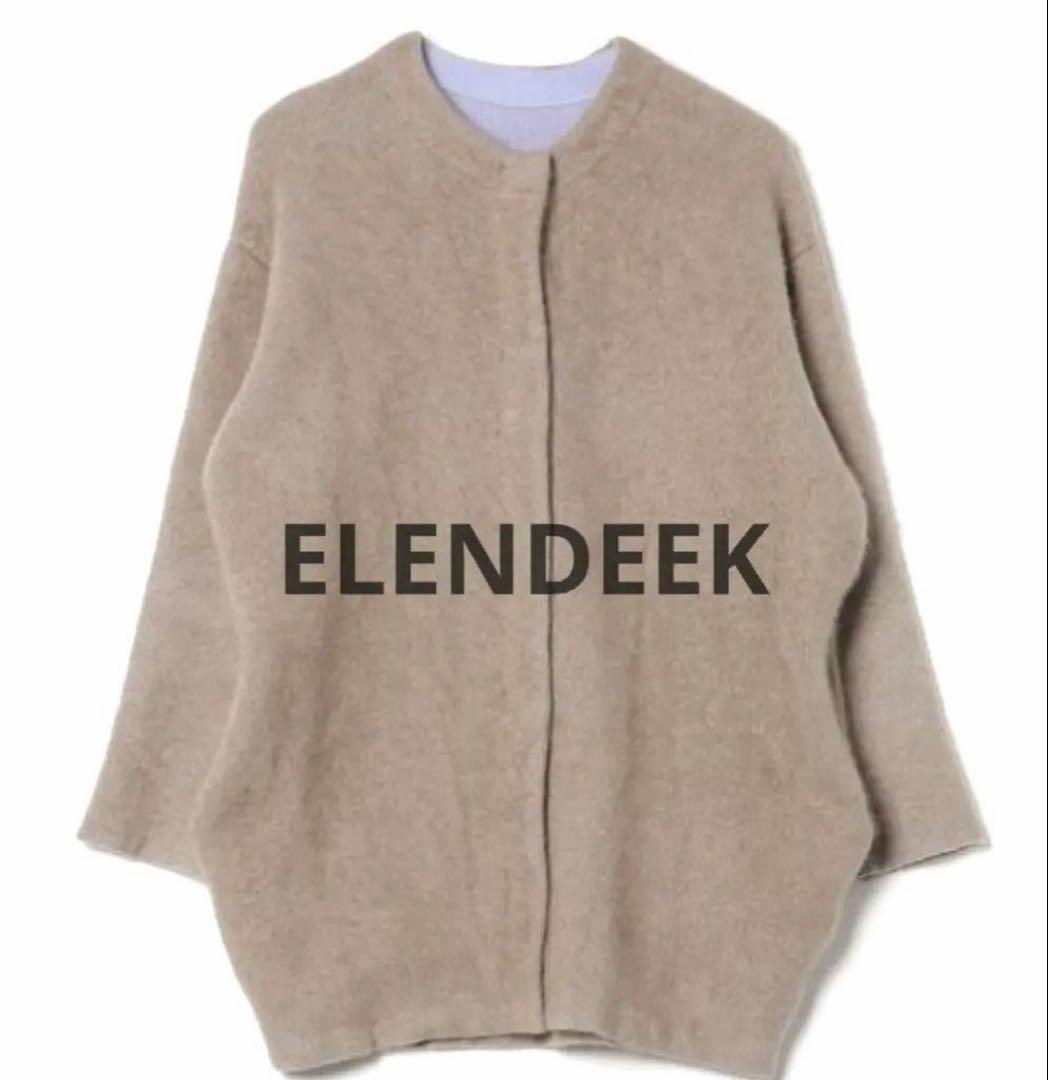 ELENDEEKラクーン混ダブルフェイスニットカーディガンバイカラーコート羽織り