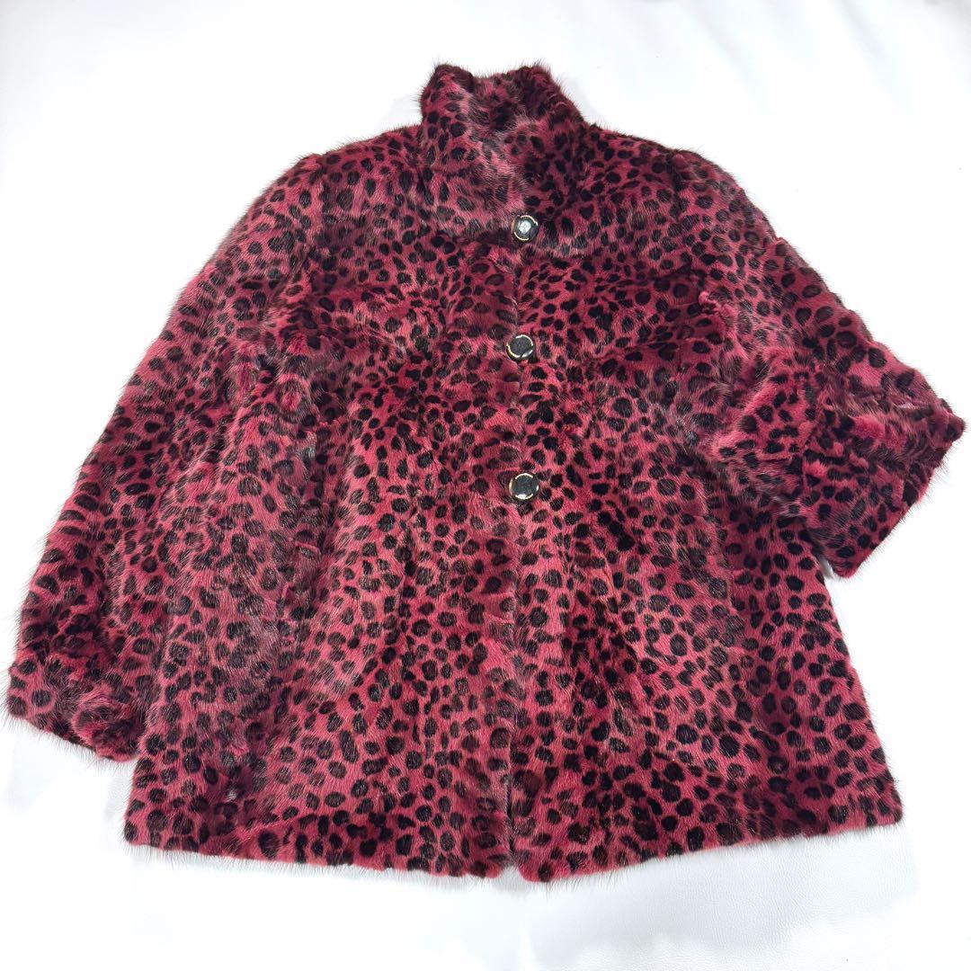 【希少】 レオパード柄 染め 本毛皮 リアルファー ファーコート リバーシブル