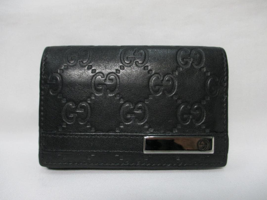 美品 グッチ 名刺入れ カードケース カード入れ シマレザー ブラック 黒