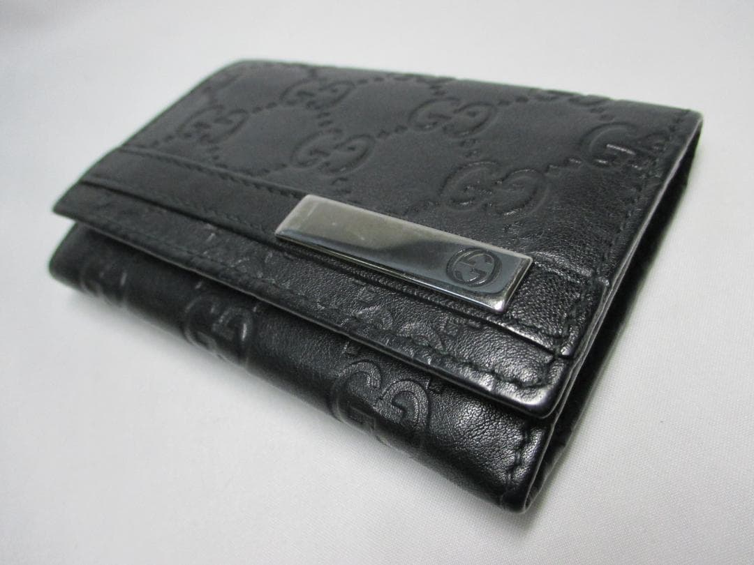 美品 グッチ 名刺入れ カードケース カード入れ シマレザー ブラック 黒