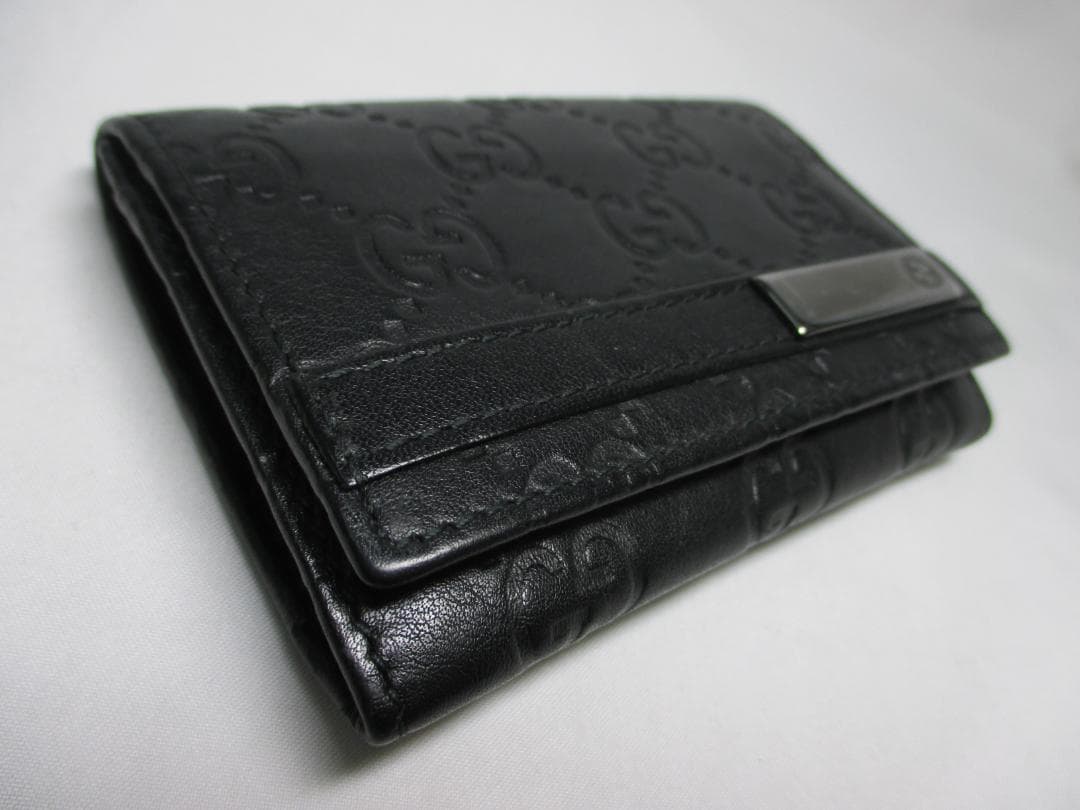 美品 グッチ 名刺入れ カードケース カード入れ シマレザー ブラック 黒