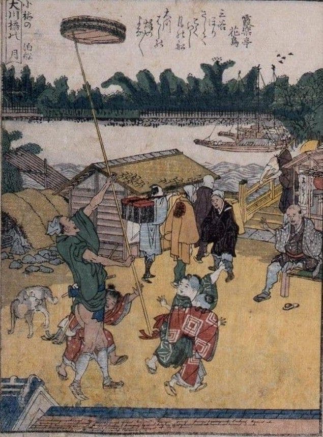 葛飾北斎作　浮世絵版画「絵本　隅田川両岸一覧」中巻　越前和紙複製画