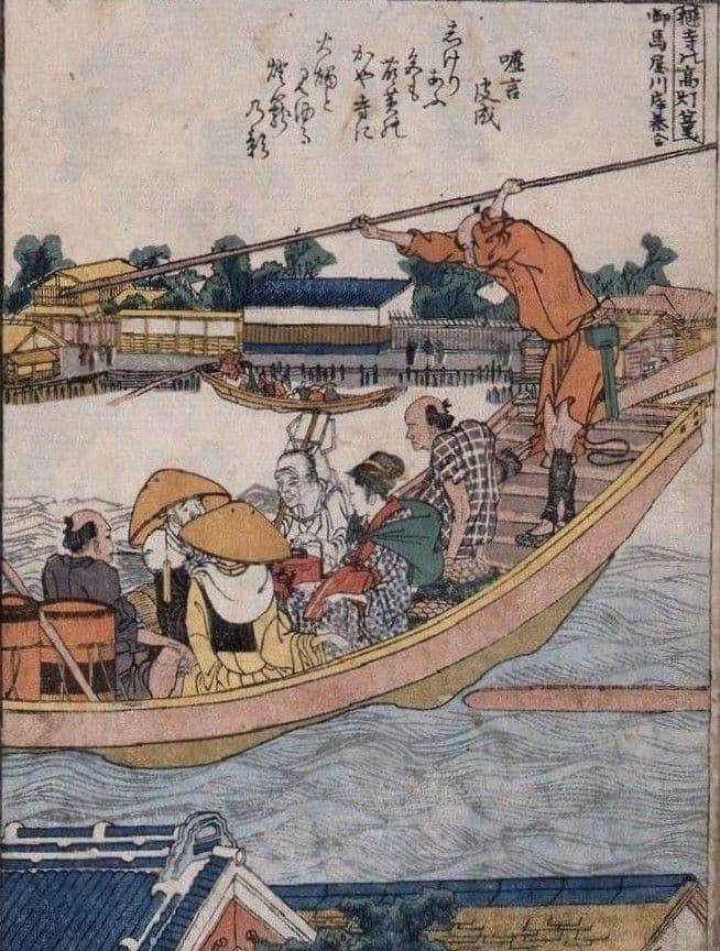 葛飾北斎作　浮世絵版画「絵本　隅田川両岸一覧」中巻　越前和紙複製画