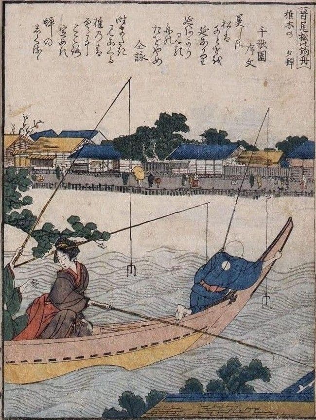 葛飾北斎作　浮世絵版画「絵本　隅田川両岸一覧」中巻　越前和紙複製画