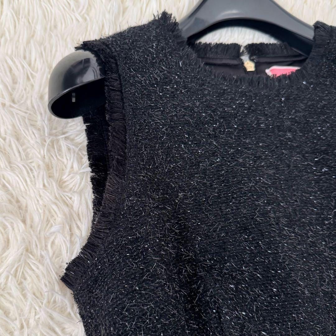 美品✨ケイトスペード ラメツイード 美シルエットドレス 0 ワンピース フリンジ