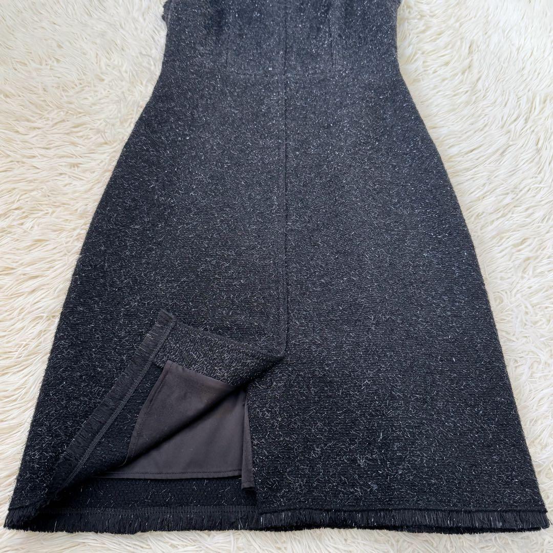 美品✨ケイトスペード ラメツイード 美シルエットドレス 0 ワンピース フリンジ