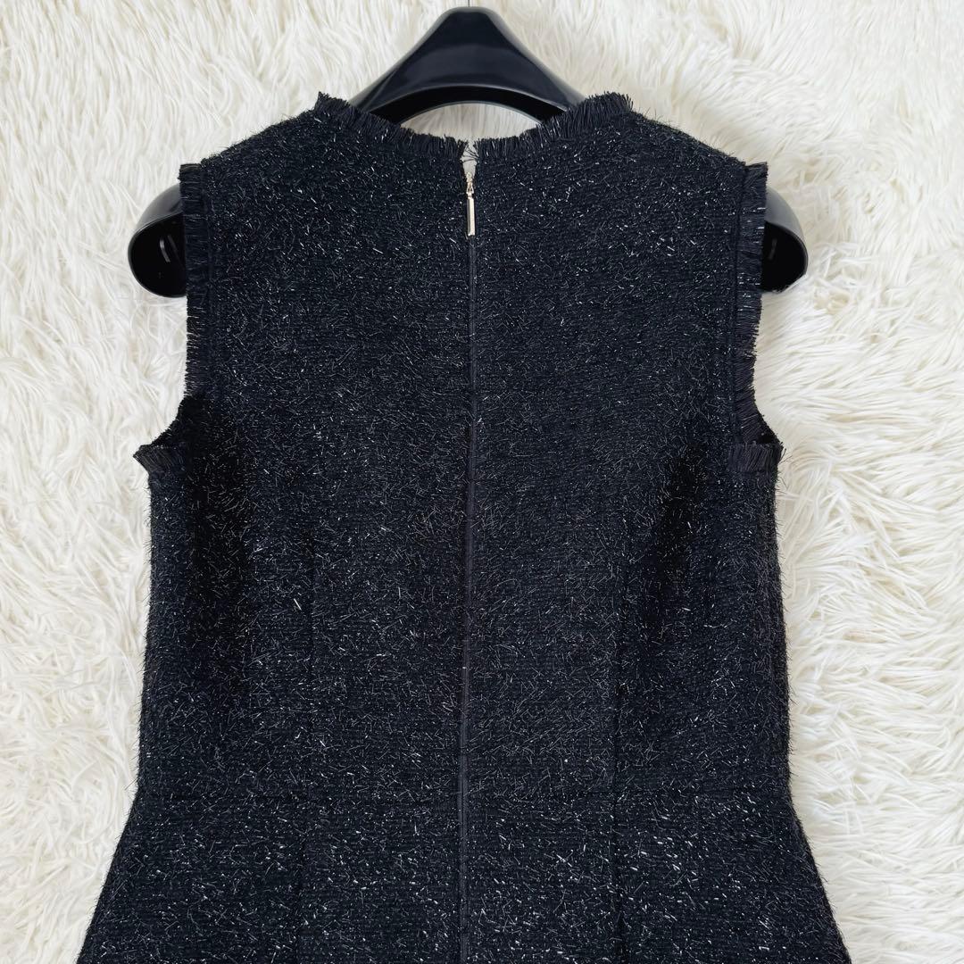 美品✨ケイトスペード ラメツイード 美シルエットドレス 0 ワンピース フリンジ