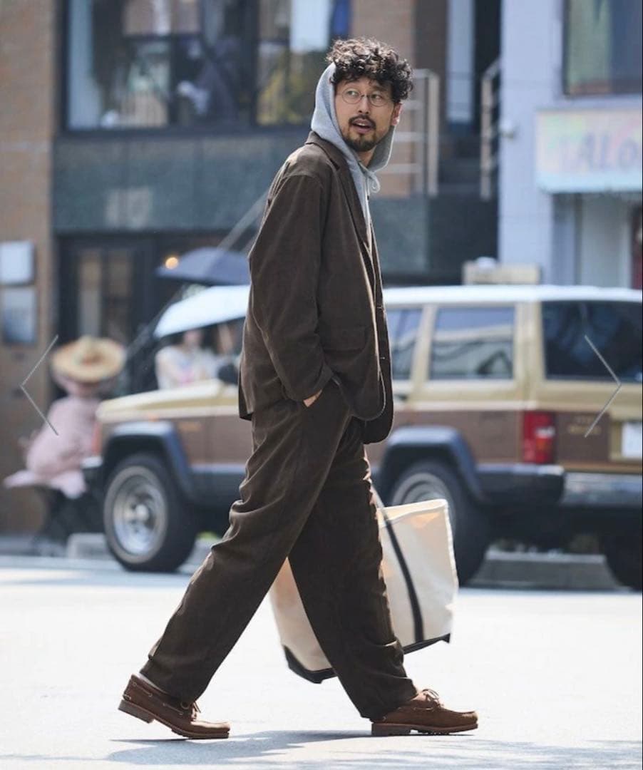 チャコールグレー コーデュロイ テーラードジャケットセットアップ