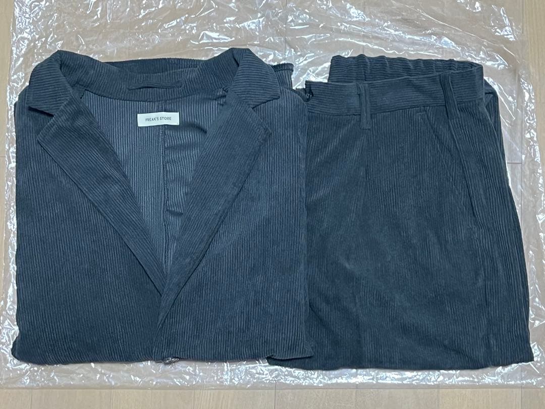 チャコールグレー コーデュロイ テーラードジャケットセットアップ