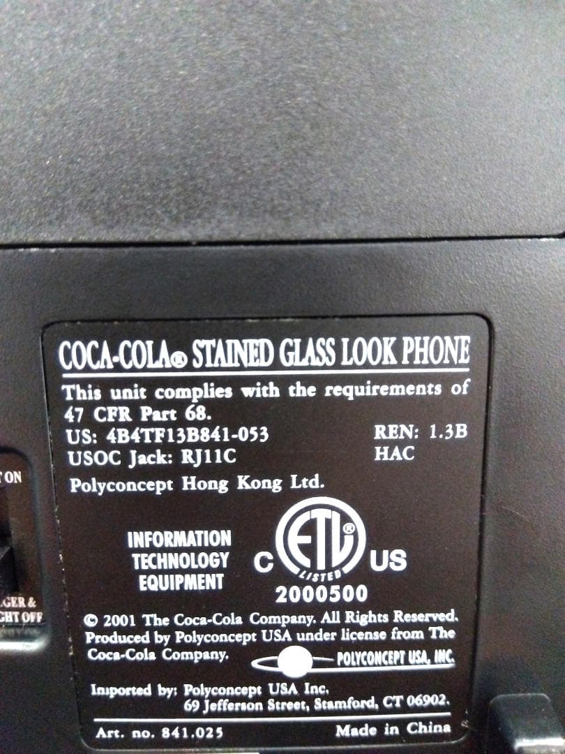 箱・取説ありコカコーラ ステンドグラス調 ビンテージ Coca-Cola 電話機