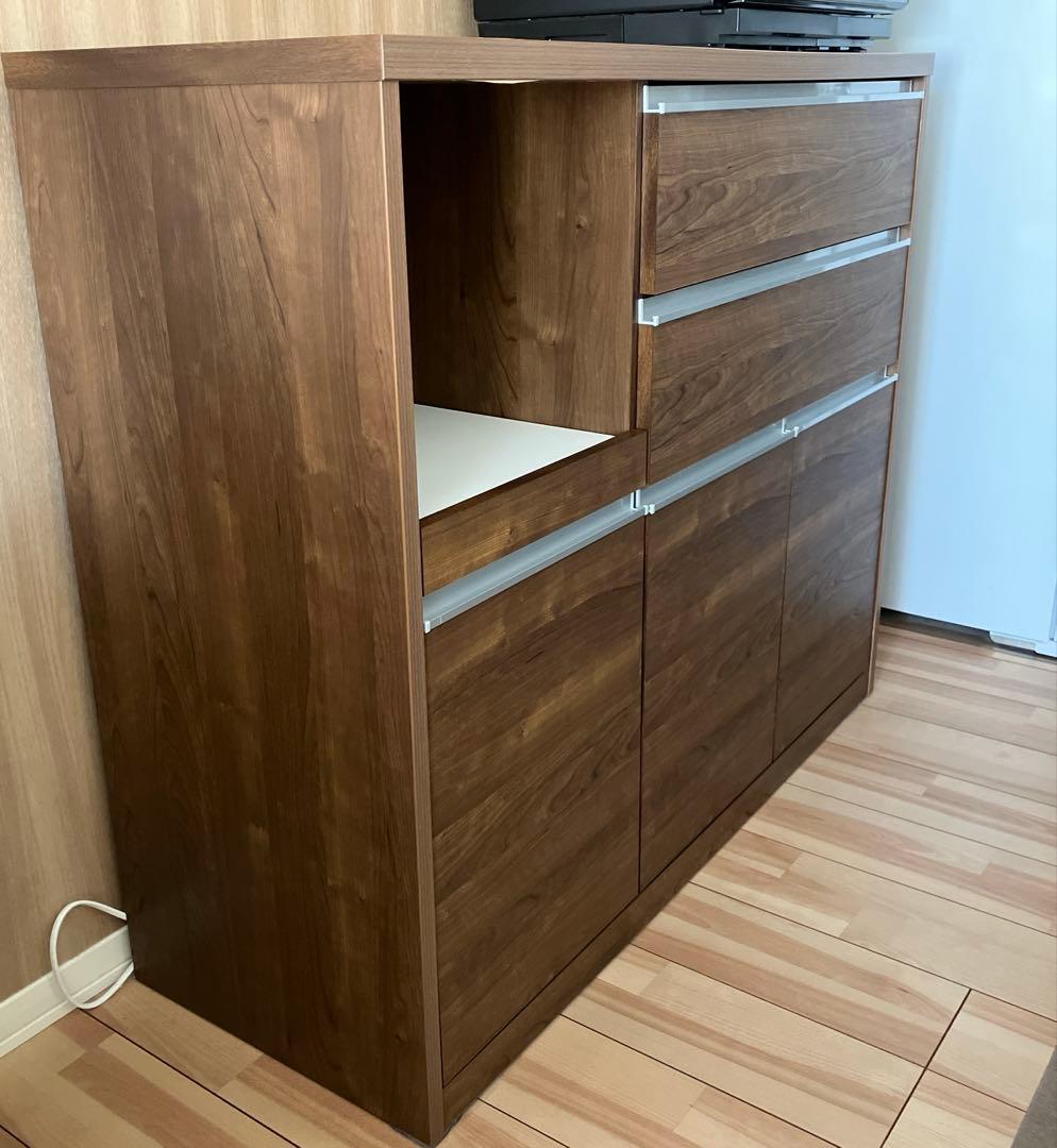 キッチンボード 食器棚 引き出し付き　ダークブラウン