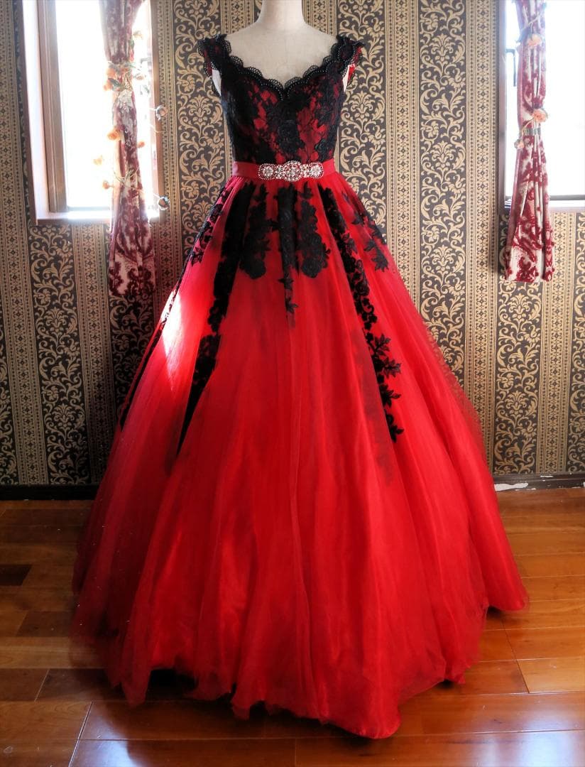 620赤黒カラードレス1st FUTABAYOKOウエディングドレス5号7号9号