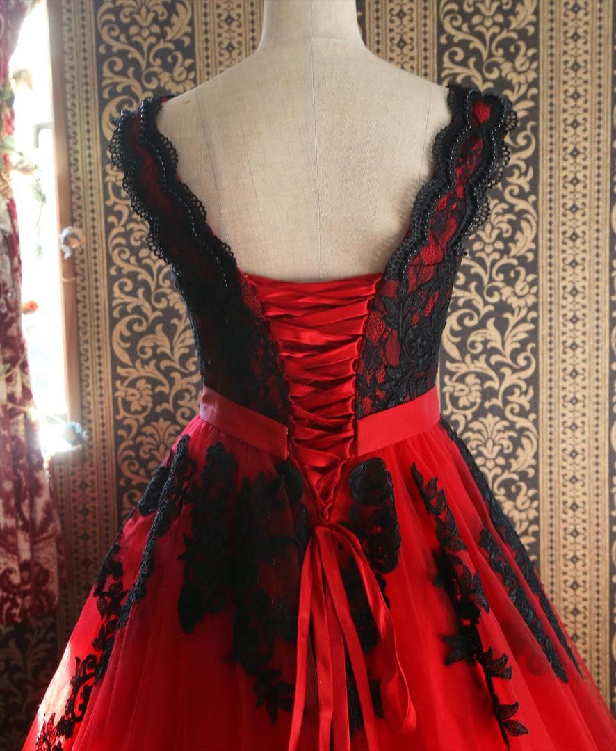 620赤黒カラードレス1st FUTABAYOKOウエディングドレス5号7号9号