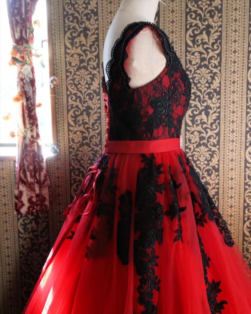 620赤黒カラードレス1st FUTABAYOKOウエディングドレス5号7号9号